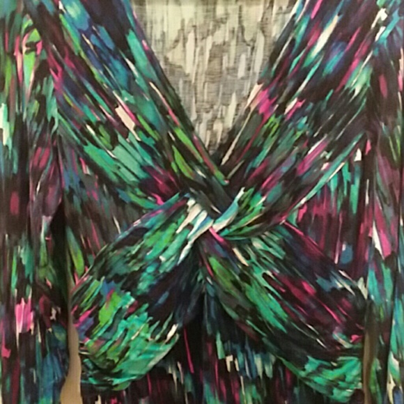 Colorful Cable & Gauge surplice blouse, sz XL - Picture 2 of 5